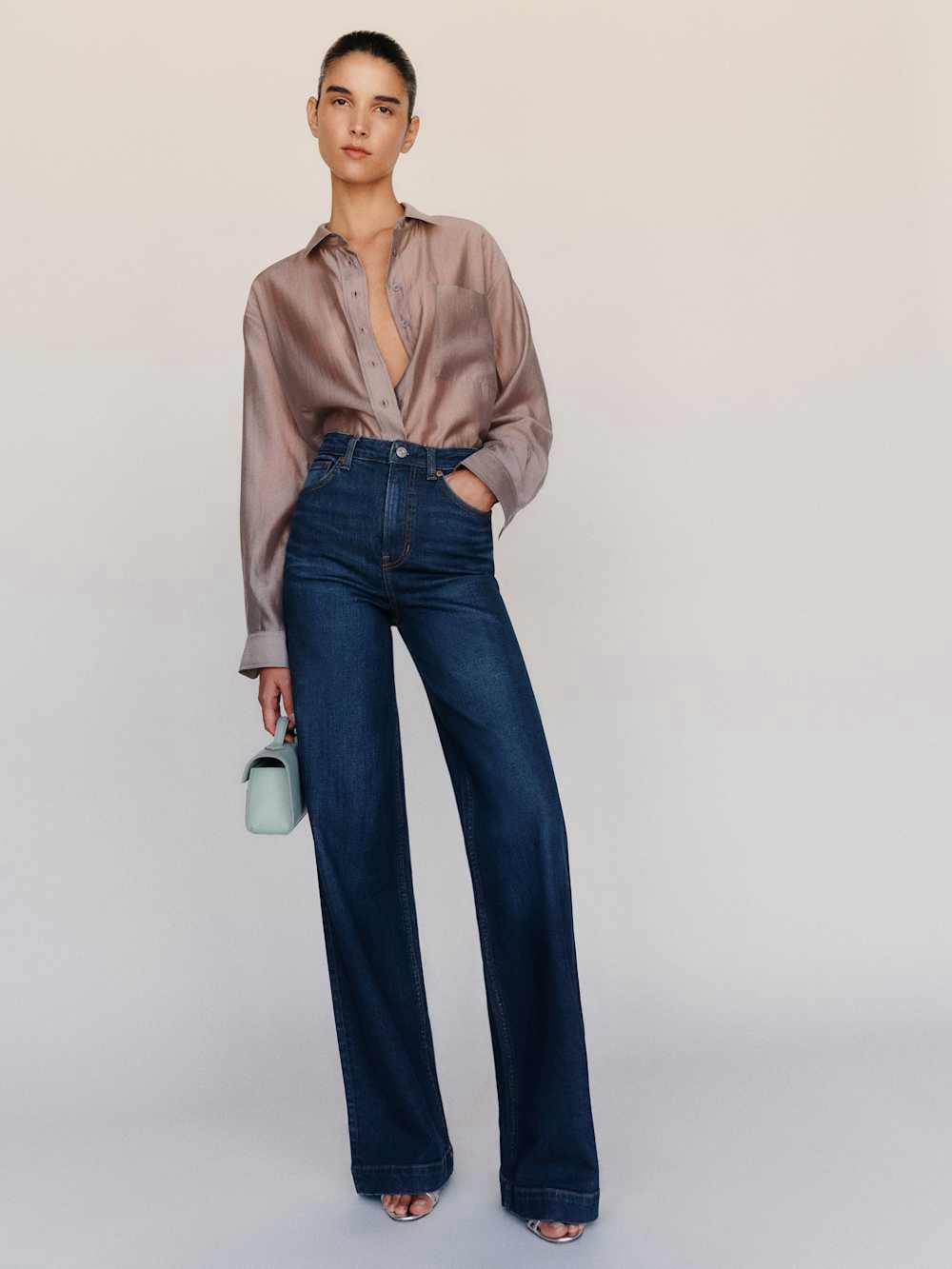 Reformation Bex Super Stretch High Rise Wide Leg Long Jeans 29 Dark Blue Wash
